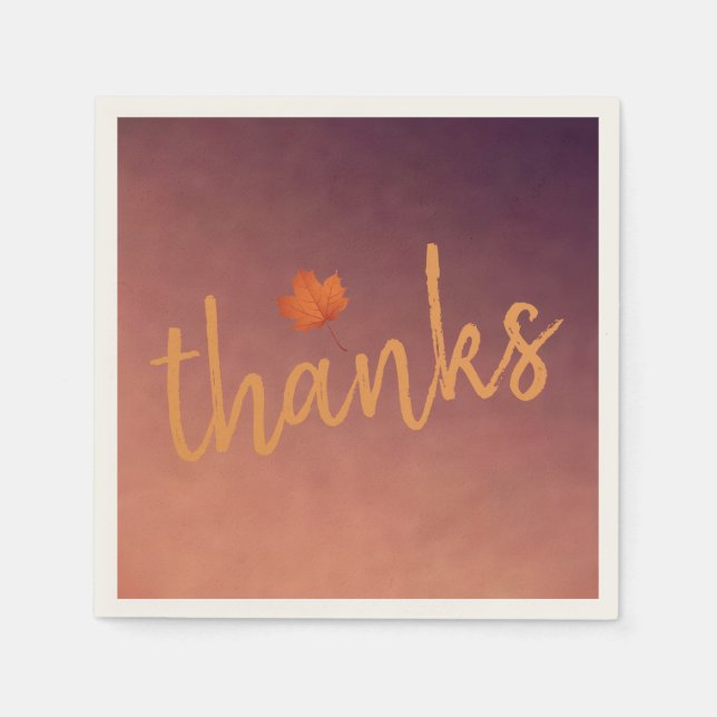 Serviette En Papier Thankgiving Script Moderne Orange Feuille d'automn (Devant)