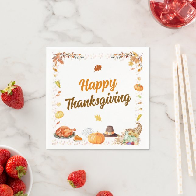 Serviette En Papier Thanksgiving aquarelle (En situation)