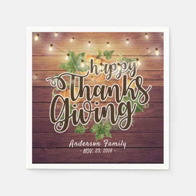 Serviette En Papier Thanksgiving Automne quitte Citrouille String lumi (Devant)