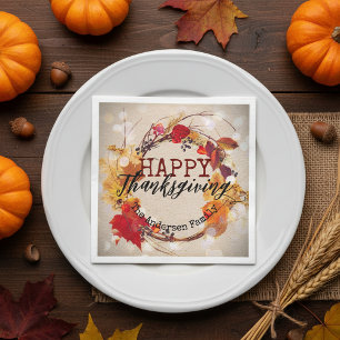 Serviette En Papier Thanksgiving Autumn Wreath With Assorted Foliage
