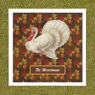 Serviette En Papier Thanksgiving Blanc Turquie automne quitte Monogram