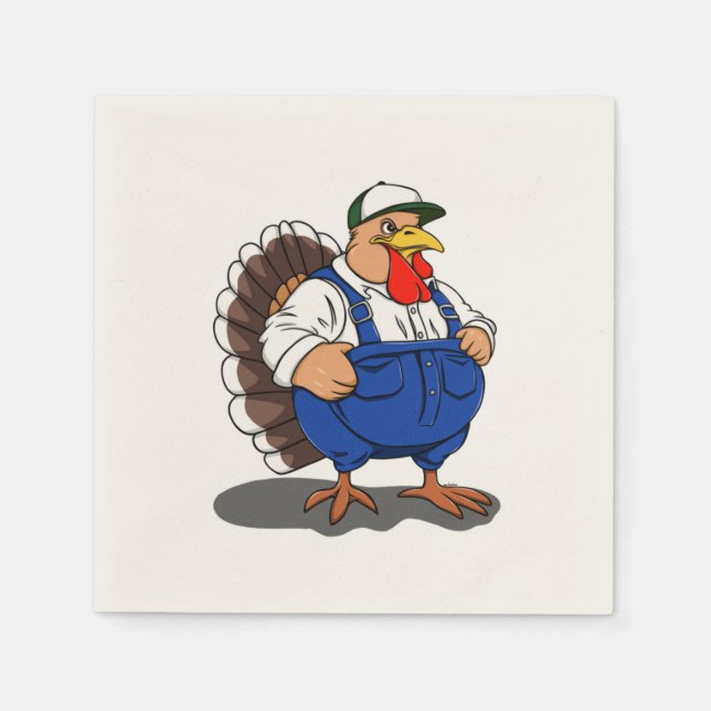 Serviette En Papier Thanksgiving, Cartoon Farmer Turquie, (Devant)
