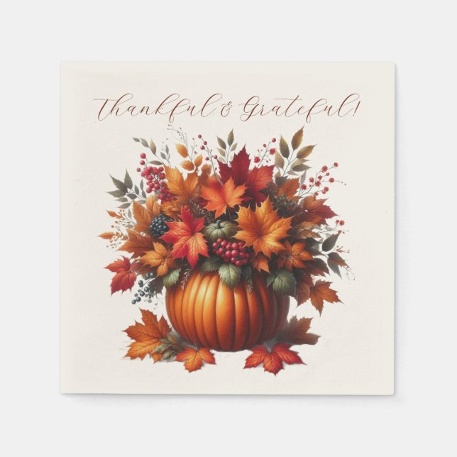 Serviette En Papier Thanksgiving - Citrouille avec feuilles d'automne (Devant)