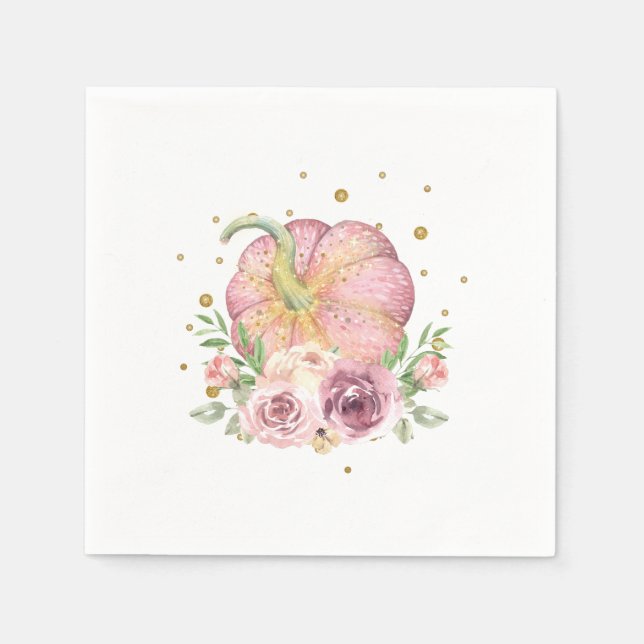 Serviette En Papier Thanksgiving Citrouille rose or (Devant)