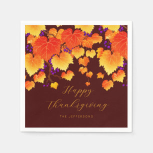 Serviette En Papier Thanksgiving Fall Foliage Graphe Orange Gold Feuil