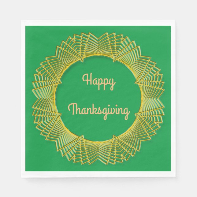 Serviette En Papier Thanksgiving Gold Lace Cercle géométrique sur vert (Devant)