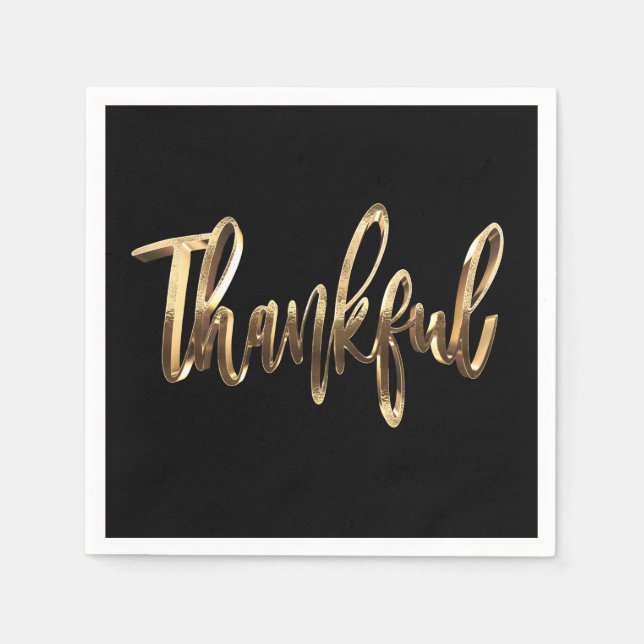 Serviette En Papier Thanksgiving Gold Script Faux élégant (Devant)