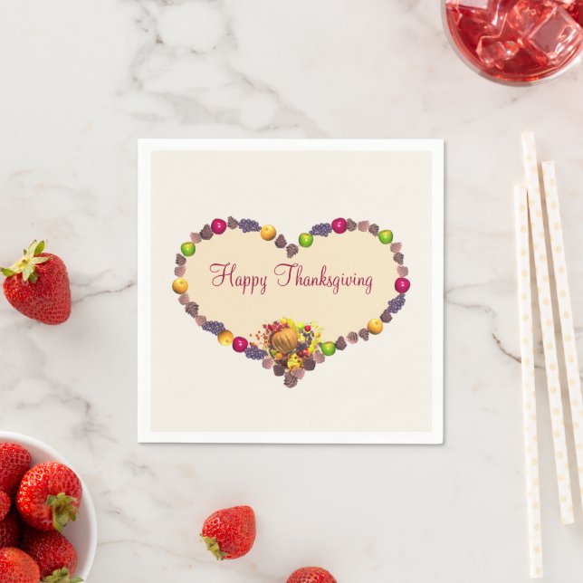 Serviette En Papier Thanksgiving Heart et Cornucopia (En situation)