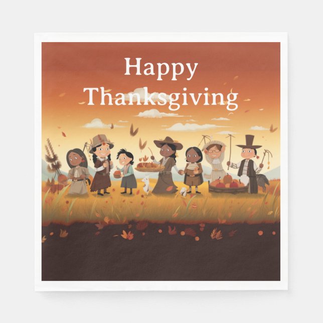 Serviette En Papier Thanksgiving Kids 12 Papier (Devant)