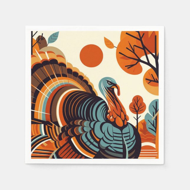 Serviette En Papier Thanksgiving Mid-Century moderne Napkin (Devant)