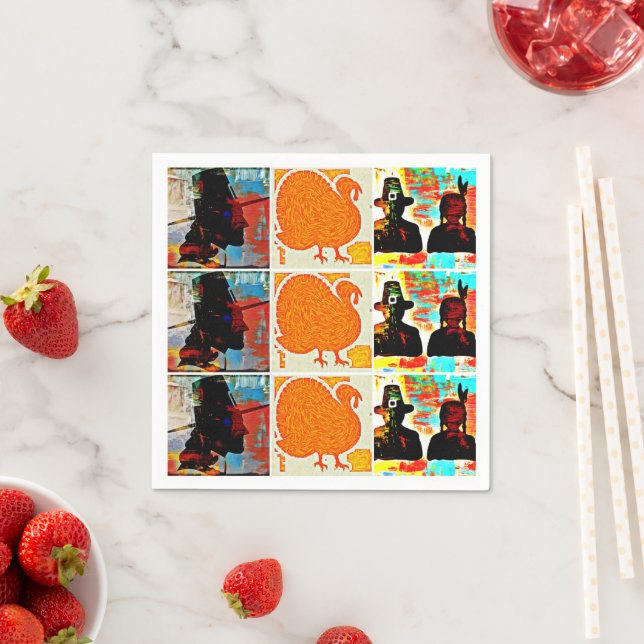 Serviette En Papier Thanksgiving Modern Art Collage (En situation)