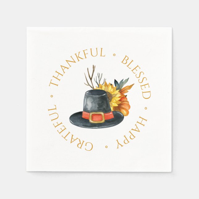 Serviette En Papier Thanksgiving Pilgrim Casquette Citrouille Tourneso (Devant)