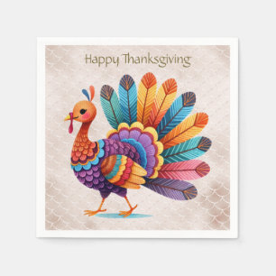 Serviette En Papier Thanksgiving Plumes vives Turquie serviettes