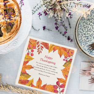 Serviette En Papier Thanksgiving Poem Pays Rustique Autumn Foliing