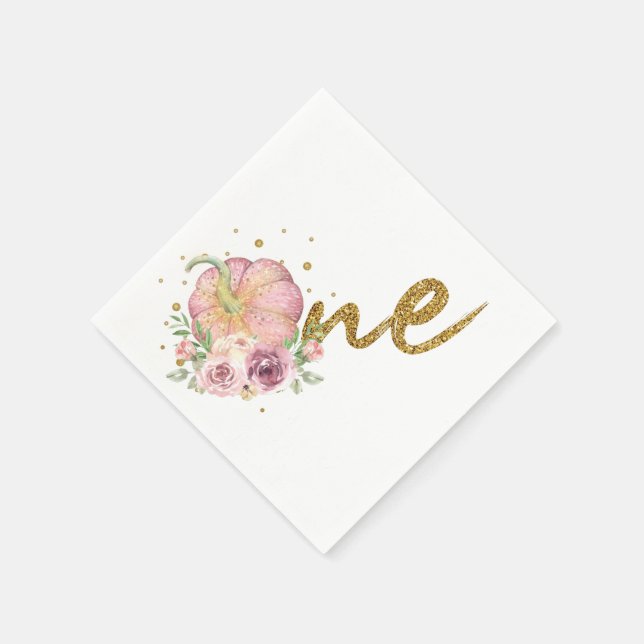 Serviette En Papier Thanksgiving premier anniversaire Citrouille rose  (Coin)