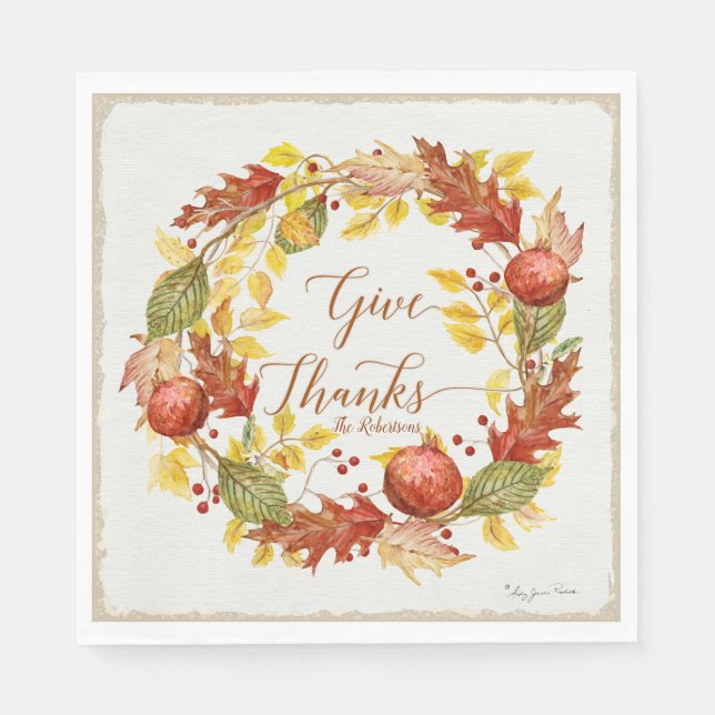 Serviette En Papier Thanksgiving Remerciez Pomegrana Fall Leaves (Devant)