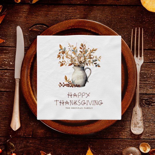 Serviette En Papier Thanksgiving Russe Friendsgiving Dîner Automne (Thanksgiving Rustic Friendsgiving Dinner Fall Napkins)