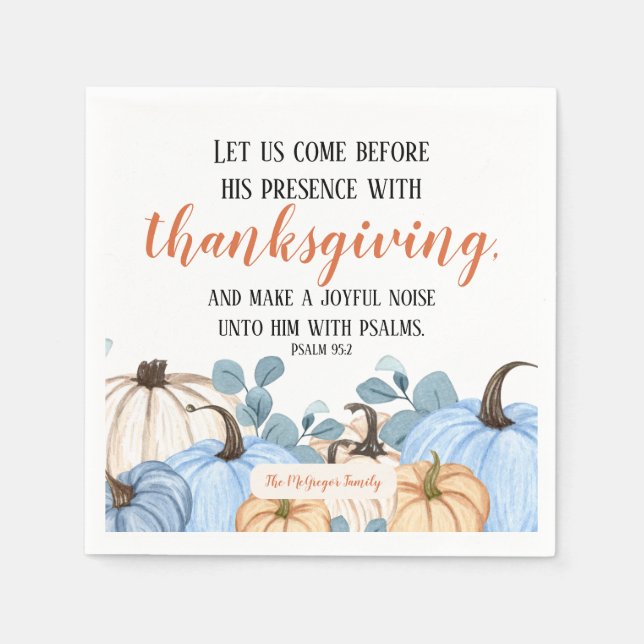 Serviette En Papier Thanksgiving Scripture Blue Citrouille Patch Famil (Devant)