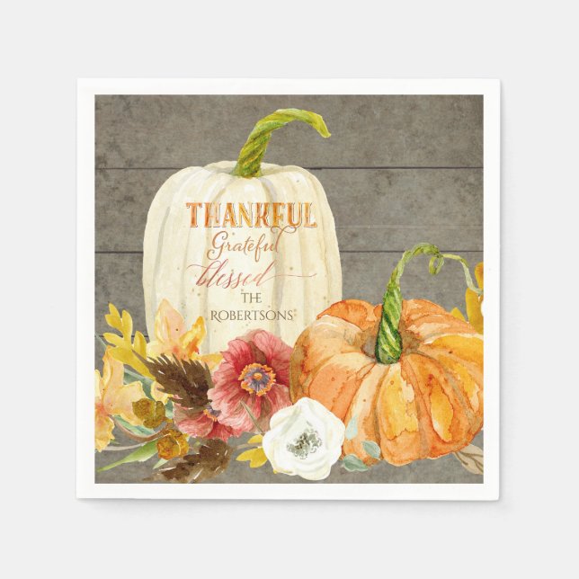 Serviette En Papier Thanksgiving Thankful Grateful Nom de famille béni (Devant)