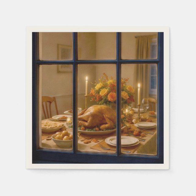 Serviette En Papier Thanksgiving Turkey Feast In Window (Devant)