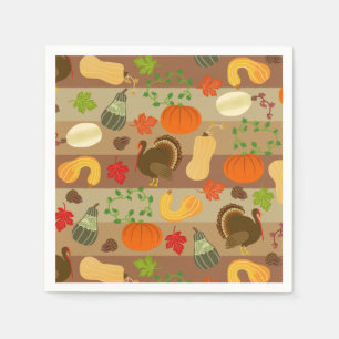 Serviette En Papier Thanksgiving Turkey Squash Automne Harvest Motif