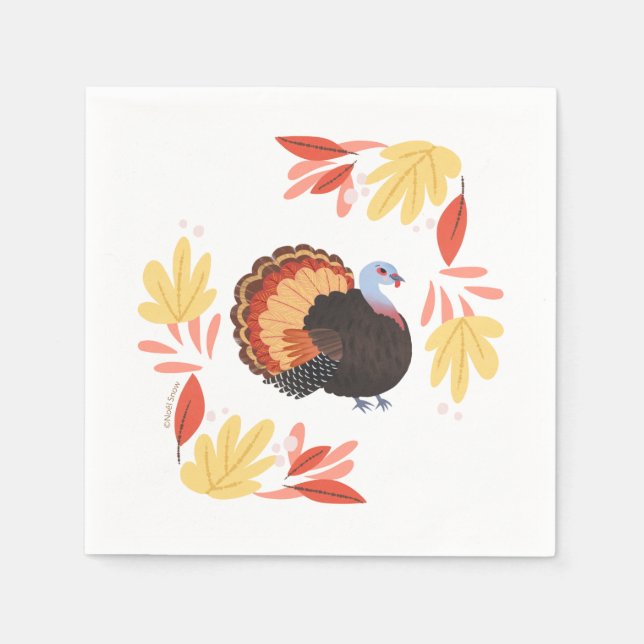 Serviette En Papier Thanksgiving Turquie and Fall Leaves (Devant)
