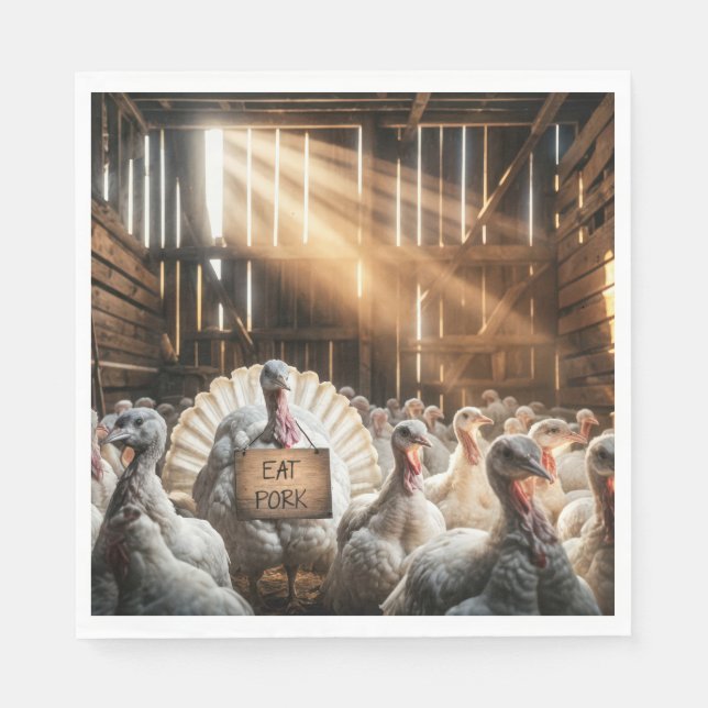 Serviette En Papier Thanksgiving Turquie avec un signe amusant (Devant)