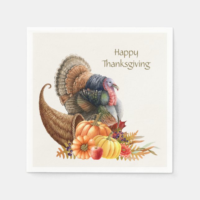 Serviette En Papier Thanksgiving Turquie Citrouilles Napkin (Devant)