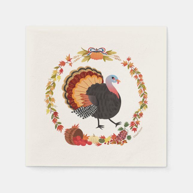 Serviette En Papier Thanksgiving Turquie et automne Harvest (Devant)