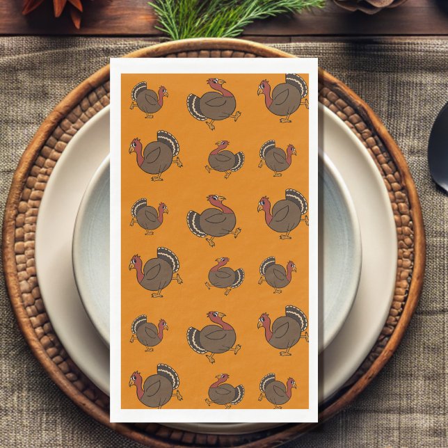 Serviette En Papier Thanksgiving Turquie Orange Papier Serviettes d'in (Cute dancing turkeys paper guest towels perfect for your Thanksgiving celebration)