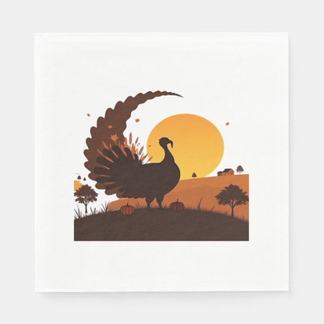 Serviette En Papier Thanksgiving Turquie Silhouette - Sunset Harvest S (Devant)