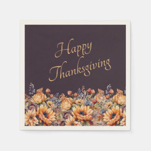 Serviette En Papier Thanksgiving-Watercolor Citrouille et fleurs-