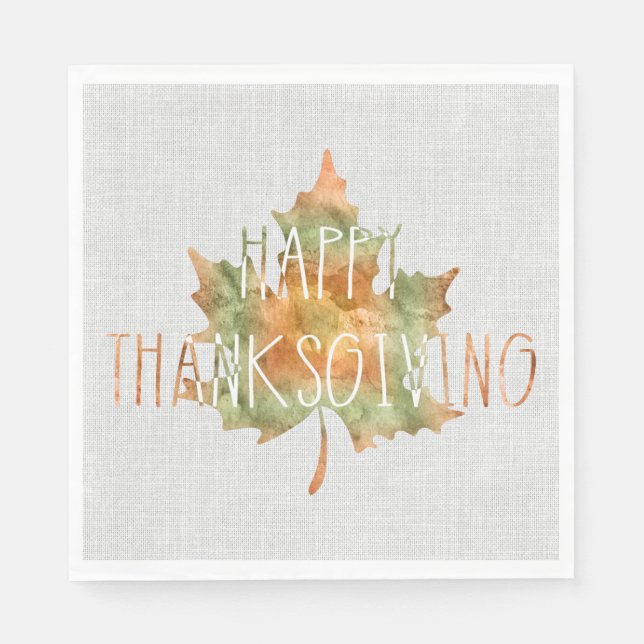 Serviette En Papier Thanksgiving - Watercolor Leaf Paper Dinner Napkin (Devant)