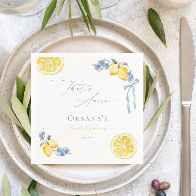 Serviette En Papier That's Amore Blue Bow Lemons Italian Bridal Shower (Créateur téléchargé)