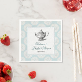 Serviette En Papier Thé à l'anglaise victorien bleu de style haute soc