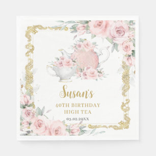 Serviette En Papier Thé dansant fleuri rose vintage pour anniversaire