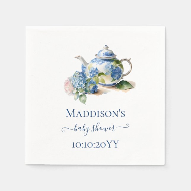 Serviette En Papier Thé dansant pour Baby Shower avec Hydrangeas bleus (Devant)