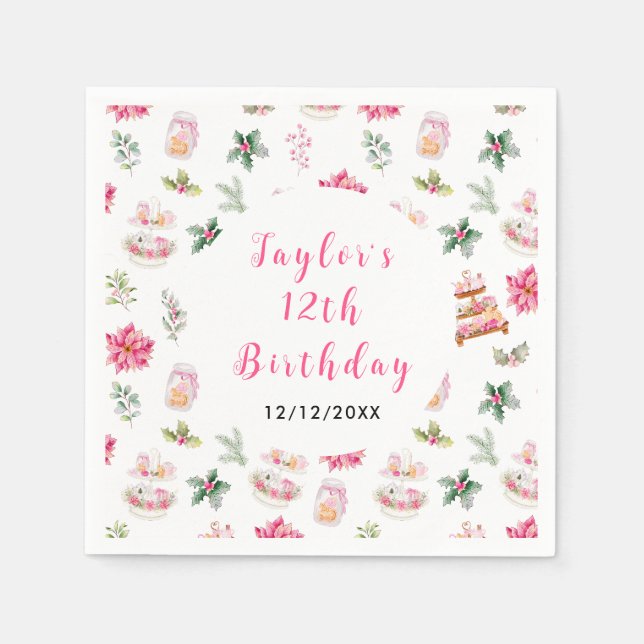 Serviette En Papier Thé de Noël Fête d'anniversaire Rose (Devant)