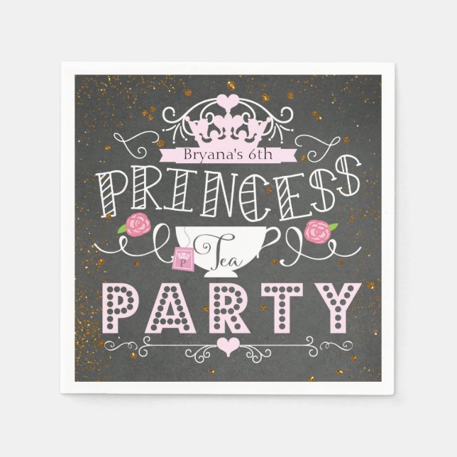 Serviette En Papier THÉ DE PRINCESSE Fête sur tableau noir (Devant)