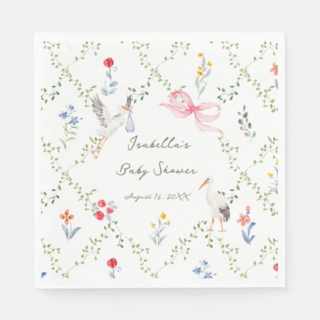 Serviette En Papier The Heirloom Rose & Ribbon Signature Stork (Devant)