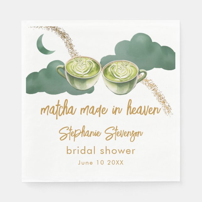Serviette En Papier Thé Mariage Céleste Lune Matcha Faits au Paradis E (Devant)