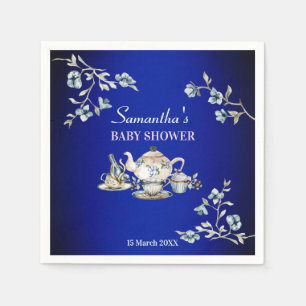 Serviette En Papier Thé royal bleu vintage rustique aquarelle élégant