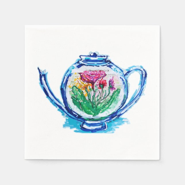 Serviette En Papier Théière à fleurs (Devant)