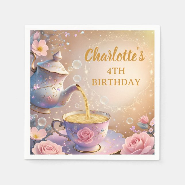 Serviette En Papier Théière et tasse à thé florales - Théière élégante (Devant)