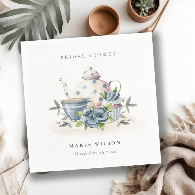 Serviette En Papier Théière et tasses bleues aqua mignonnes florales S (Créateur téléchargé)