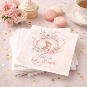 Serviette En Papier Théière Fleurie Lapin de couleur à l'eau Baby Show