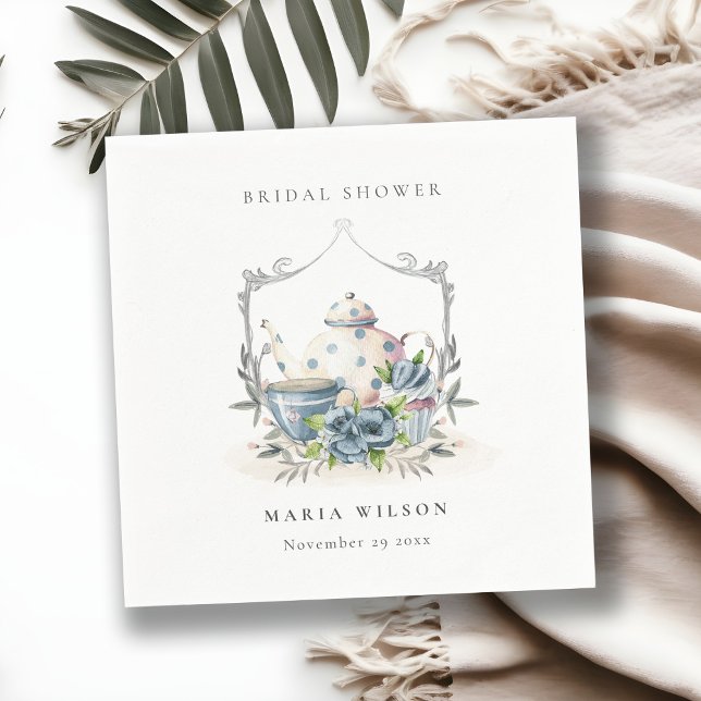 Serviette En Papier Théière florale bleue aqua mignonne pour enterreme (Créateur téléchargé)