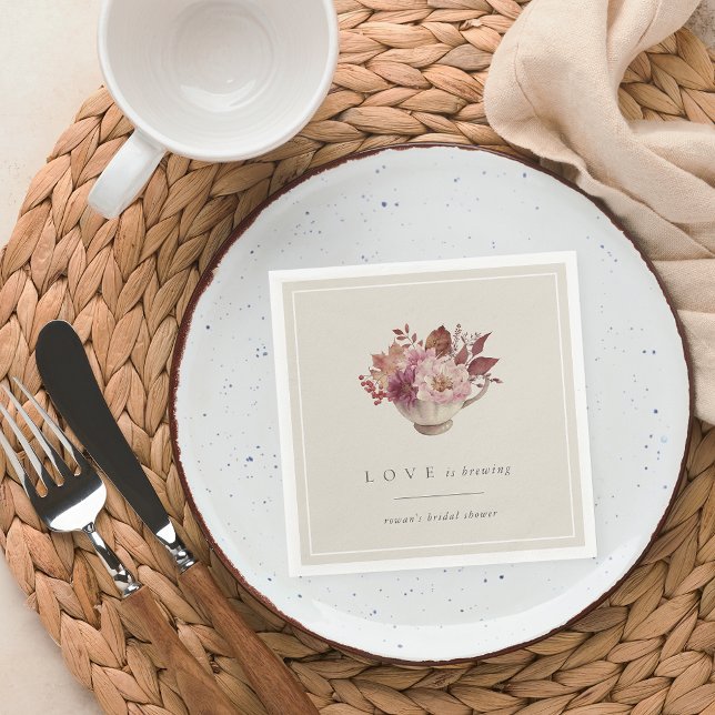 Serviette En Papier Théière Florale d'Automne L'Amour se Prépare Enter (Créateur téléchargé)