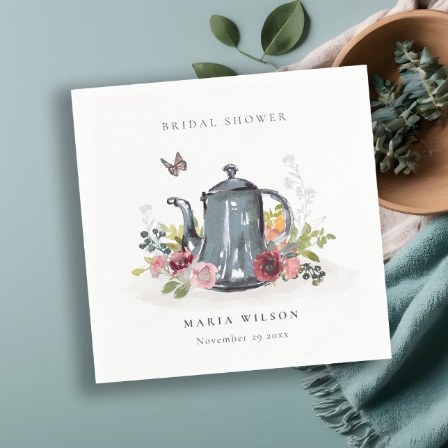 Serviette En Papier Théière Florale Roses Joyeuses Fête de Mariage (Créateur téléchargé)