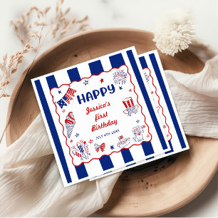 Serviette En Papier Thème 14 Juillet Anniversaire Dessin à la Main